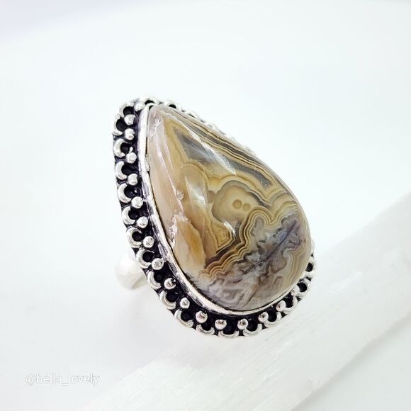 Crazy Lace Agate Ethnic Handmade Ring Jewelry US Size 9 - Picture 4 of 7